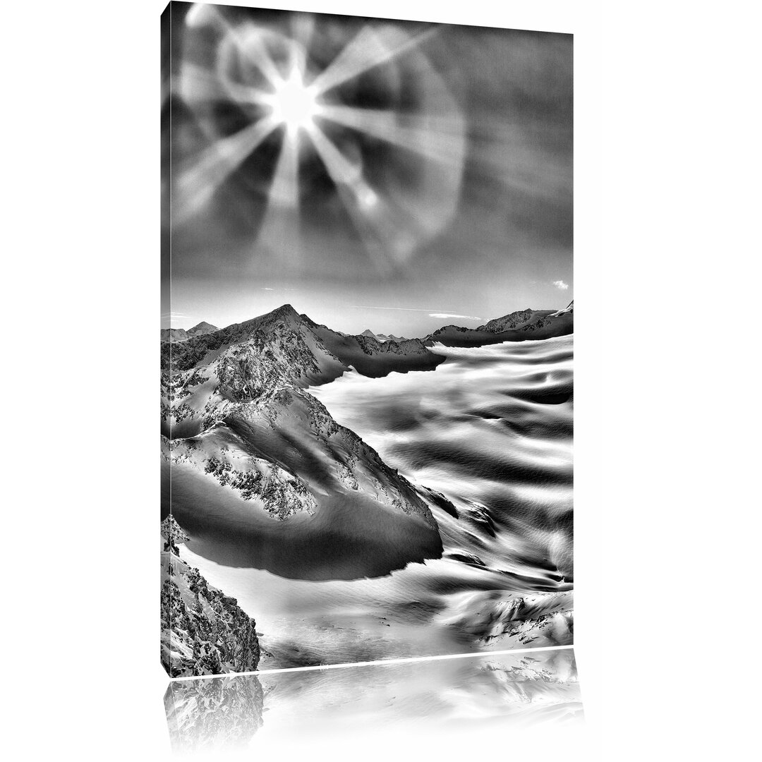 Leinwandbild Winterlandschaft Schnee Sonnenschein Wald in Monochrom