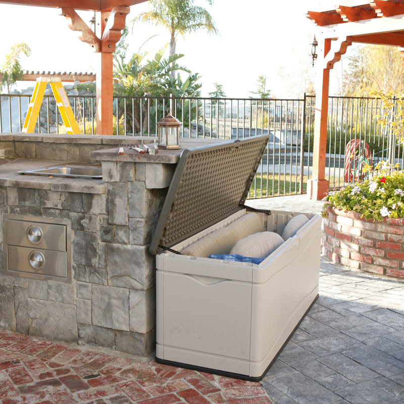 Desert Sand and Brown 130 Gallon Lockable Plastic Deck Box