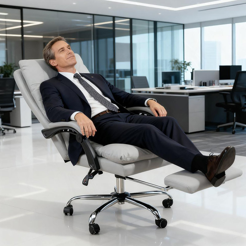 Chaise de bureau en microfibre à massage inclinable chauffant et repose-pieds réglable pour un confort et un soutien ultimes