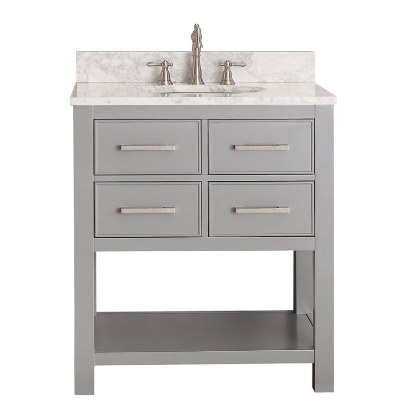 Brooks 31 in. Single Vanity, Rectangular, Carrera White Marble, Chilled Gray