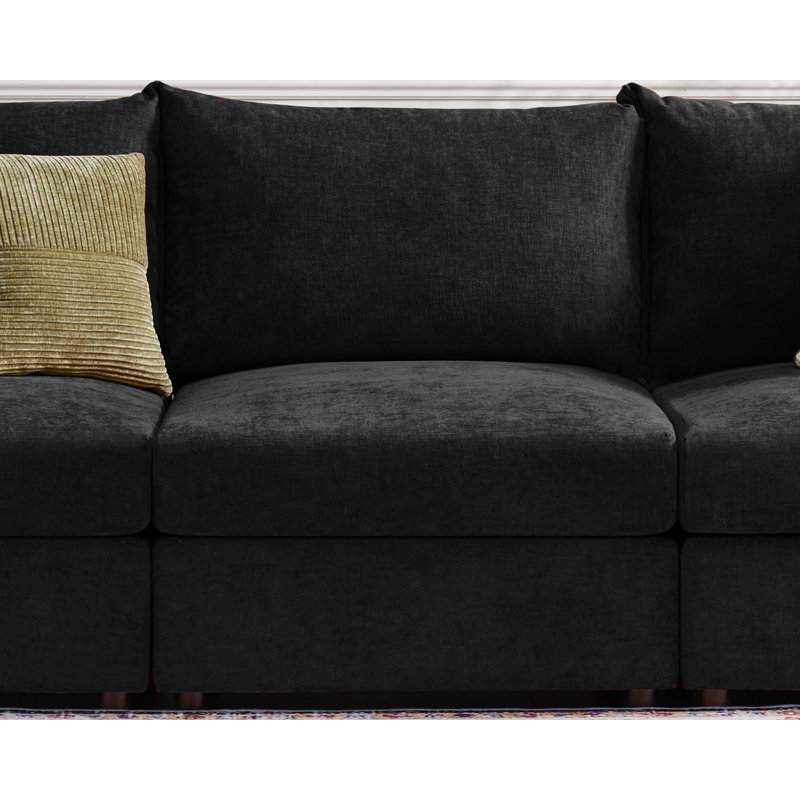 Merchelle 103' Wide Reversible Modern Modular Sectional Sofa With Storage Ottoman -Premium Chenille Fabric, Black Chenille