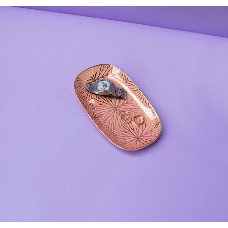 Pink and Gold Ceramic Lily Pad Decorative Tray