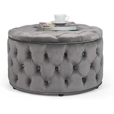Halsey 70cm Wide Tufted Solid Colour Pouffe Ottoman with Storage