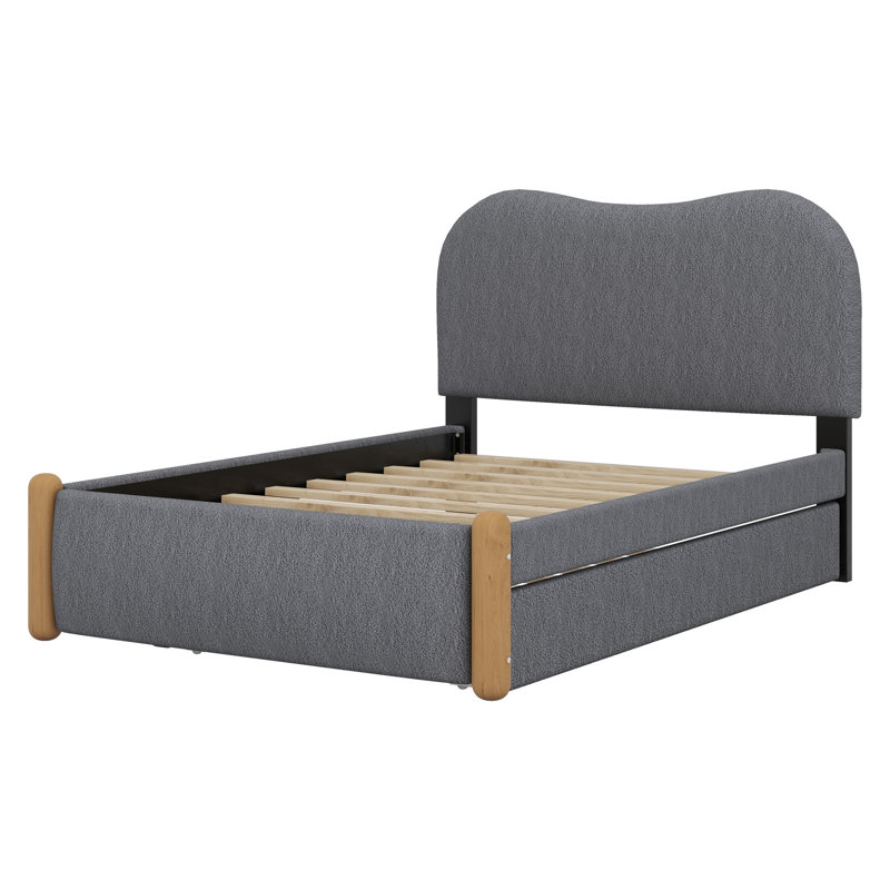 Lit plateforme tapissier avec lit gigogne, Gris