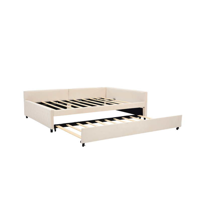 Lit de jour moderne en velours multifonctionnel avec couchette, grille coulissante en losange, pour la chambre à coucher, décoration tapissier sans sommier requis, chambre d'amis, structure en métal