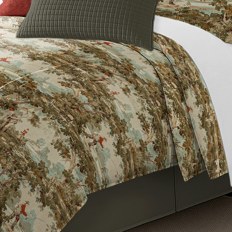 Greenwood Ivory/Red Linen Duvet Cover Set, California King Duvet + 2 King Shams
