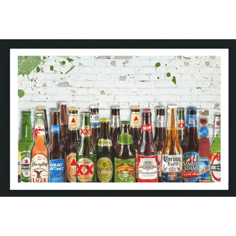99 bouteilles de bière - impression encadrée, H 27,5 po x l 39,5 po x P 0,75 po, Cadre noir, Blanc mat