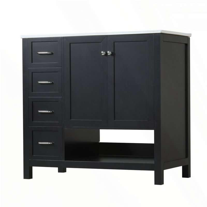 Meuble-lavabo 36 po avec comptoir d'évier, Noir, Argent argent