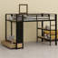 Structure de lit mezzanine avec garde-robe, lit mezzanine en métal avec tablettes de rangement et panneau perforé-1338964153