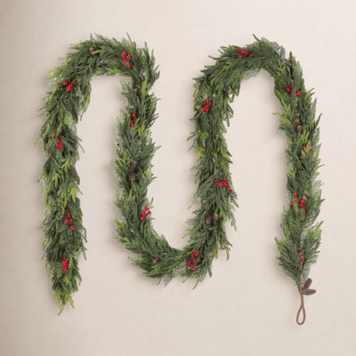 Christmas Garland with Pinecones and Red Berries