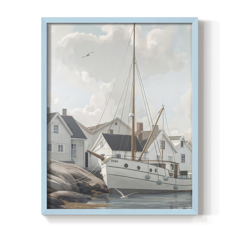 Fisherman's Way III, reproduction encadrée - bois massif, Bleu, H 15 po x l 12 po