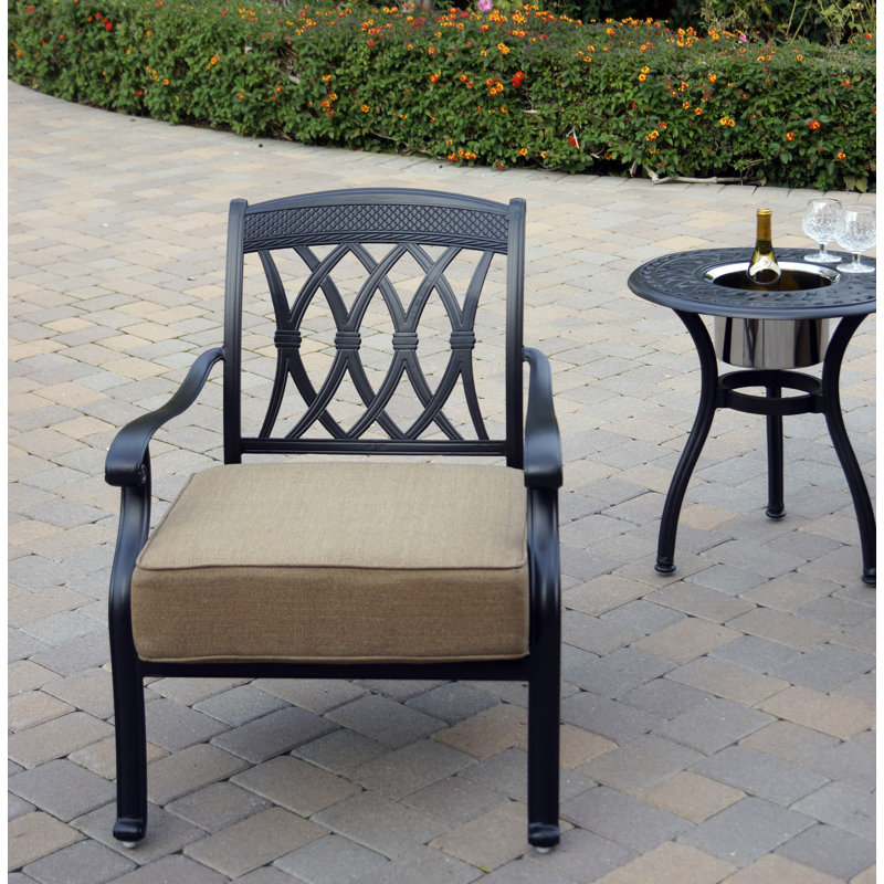 Lashone 5-Piece Cast Aluminum Patio Conversation Set, 24'' Round Ice Bucket End Table & Cushions