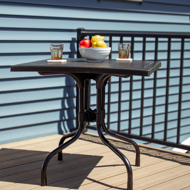 31.25" Square Black Foldable Table with Curved Iron Legs