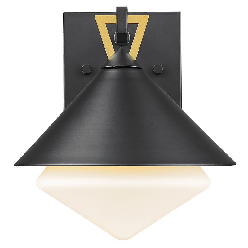Lanterne murale 1 lumière avec passe-partout noir et or 8,75 po Edmore avec verre opale Edmore