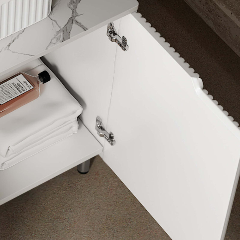 Meuble-lavabo de salle de bain 30 po avec lavabo, meuble de rangement autoportant avec lavabo rectangulaire en céramique à 2 portes et comptoir Carrara