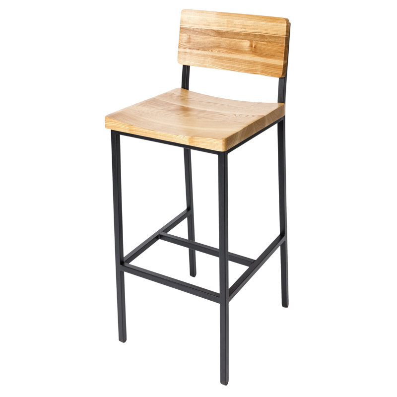 Memphis Solid Wood Stool, Natural/Black, Counter Stool 26" Seat Height
