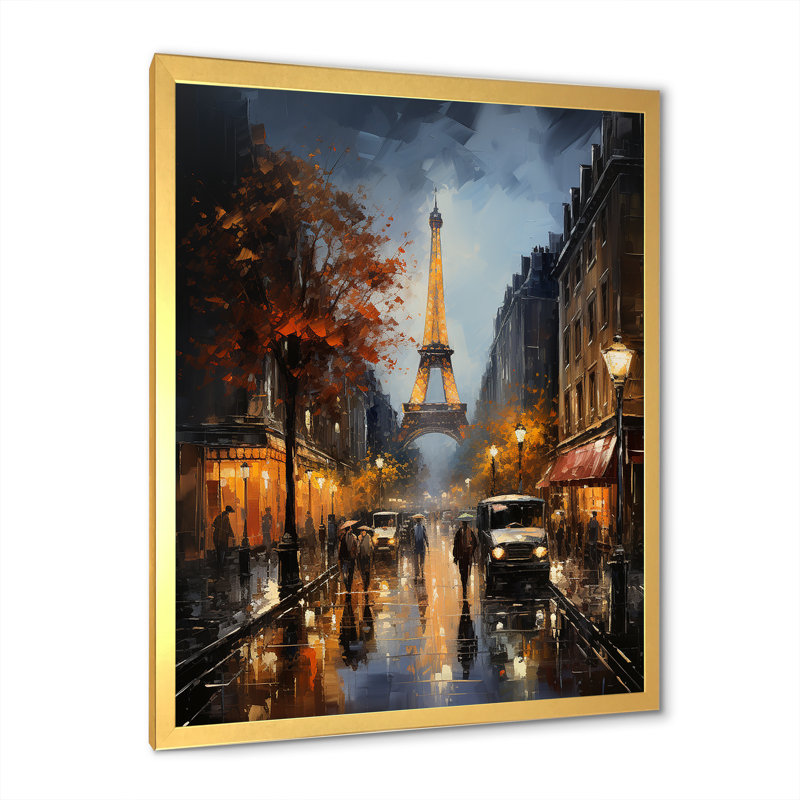 Boulevards de la Tour Eiffel, impression sur toile, Cadre doré simple, H 32 po x l 16 po x P 1 po