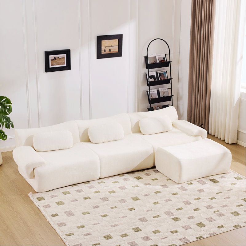 Canapé modulaire avec coussins pour le salon, la chambre à coucher, Blanc