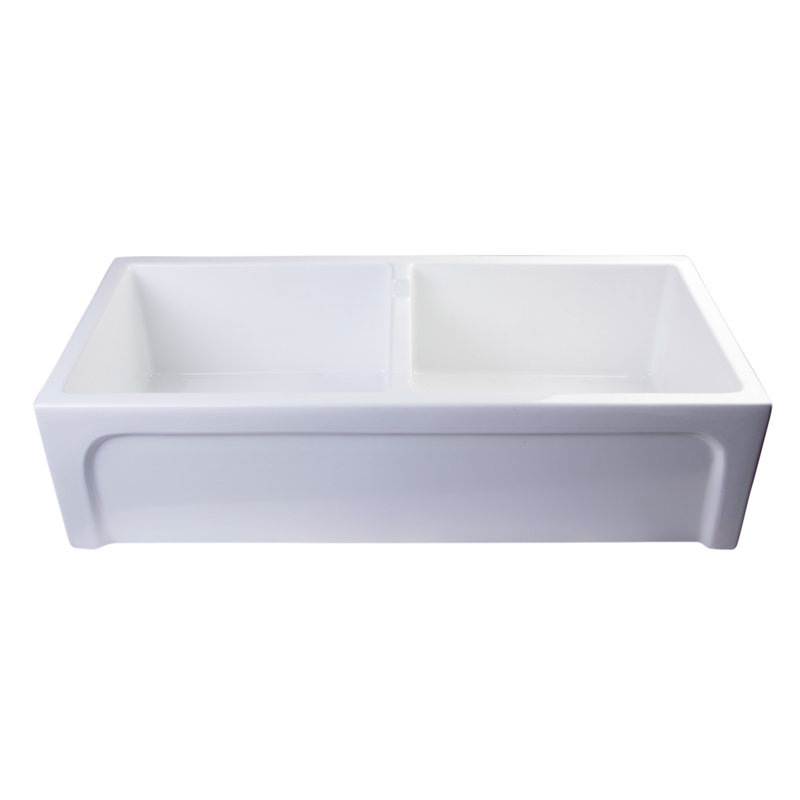 39'' L Double Bowl Fireclay Kitchen Sink, White