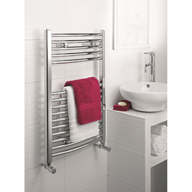 Phoebe Curved Towel Rail Heated Towel Rails, 70cm L x 42cm W x 5.5cm D, Silver