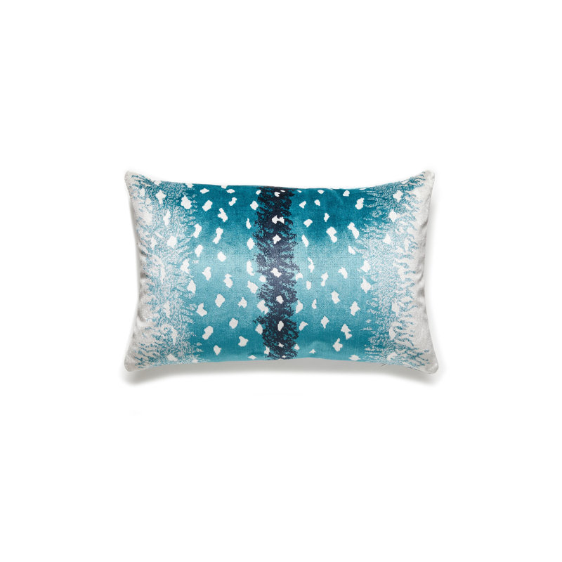 ANTELOPE / VELVET PILLOW, Peacock/Black Animal Print, Rectangular, 14" H x 22" W