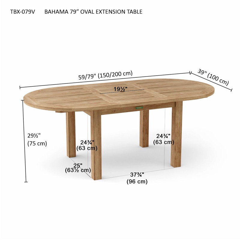 Bahama Outdoor Oval Teak Dining Table, 78" L 58" W