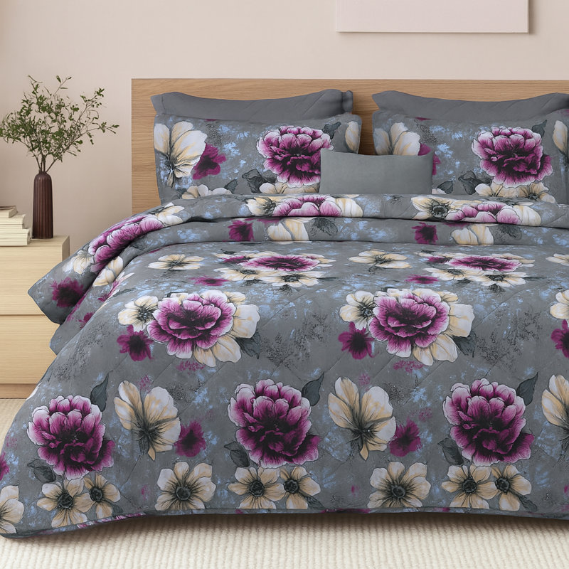 East Urban Home Cotton Blend Floral Duvet Cover Set with Pillowcases, Double Duvet Cover + 2 Standard Pillowcases