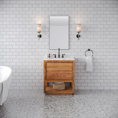Oakman 30 In. Mango Wood Single Sink Carrara White Marble Countertop Bath Vanity With Oil-Rubbed Bronze Faucet