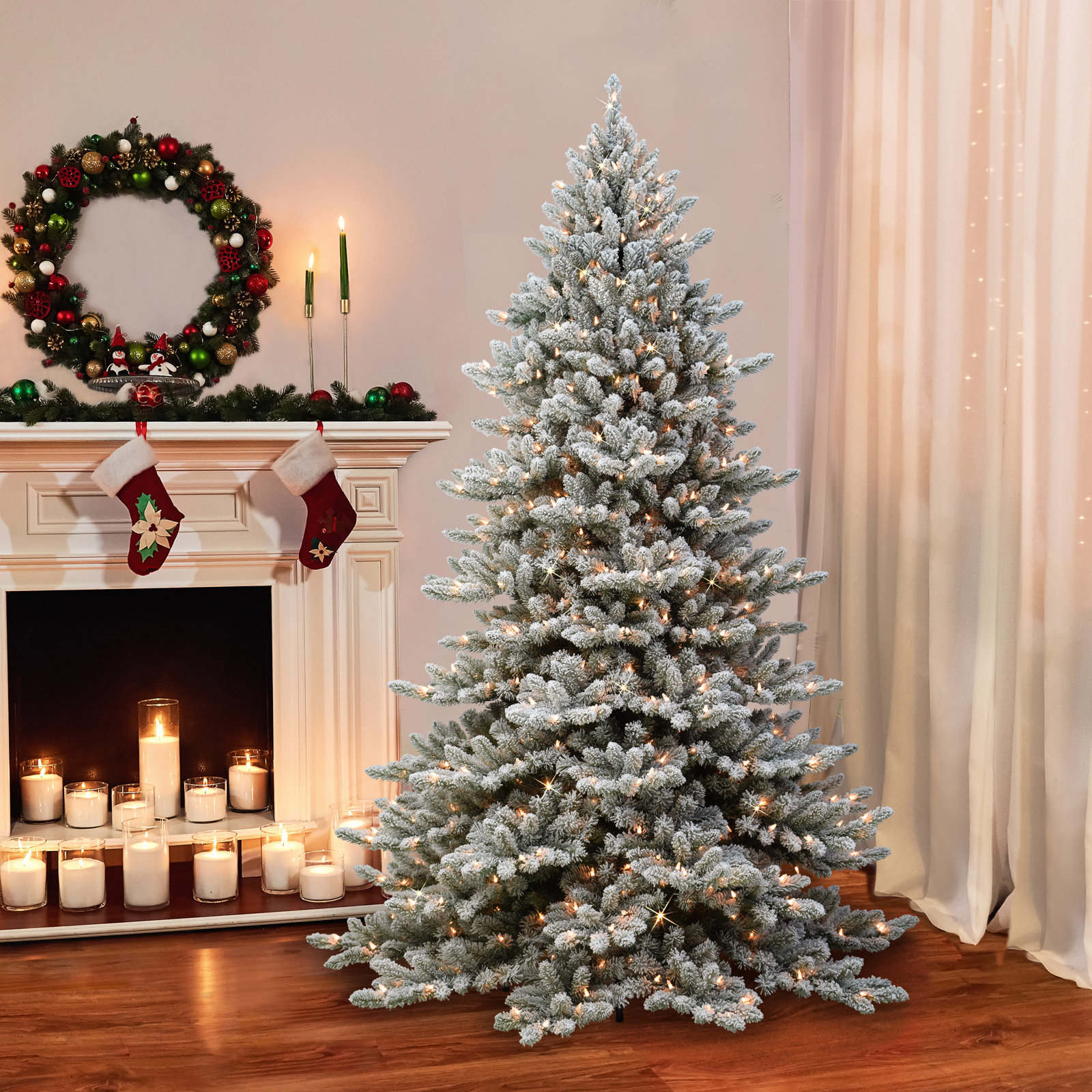 Frosted 9' Pre-Lit Fir Christmas Tree, 9' H