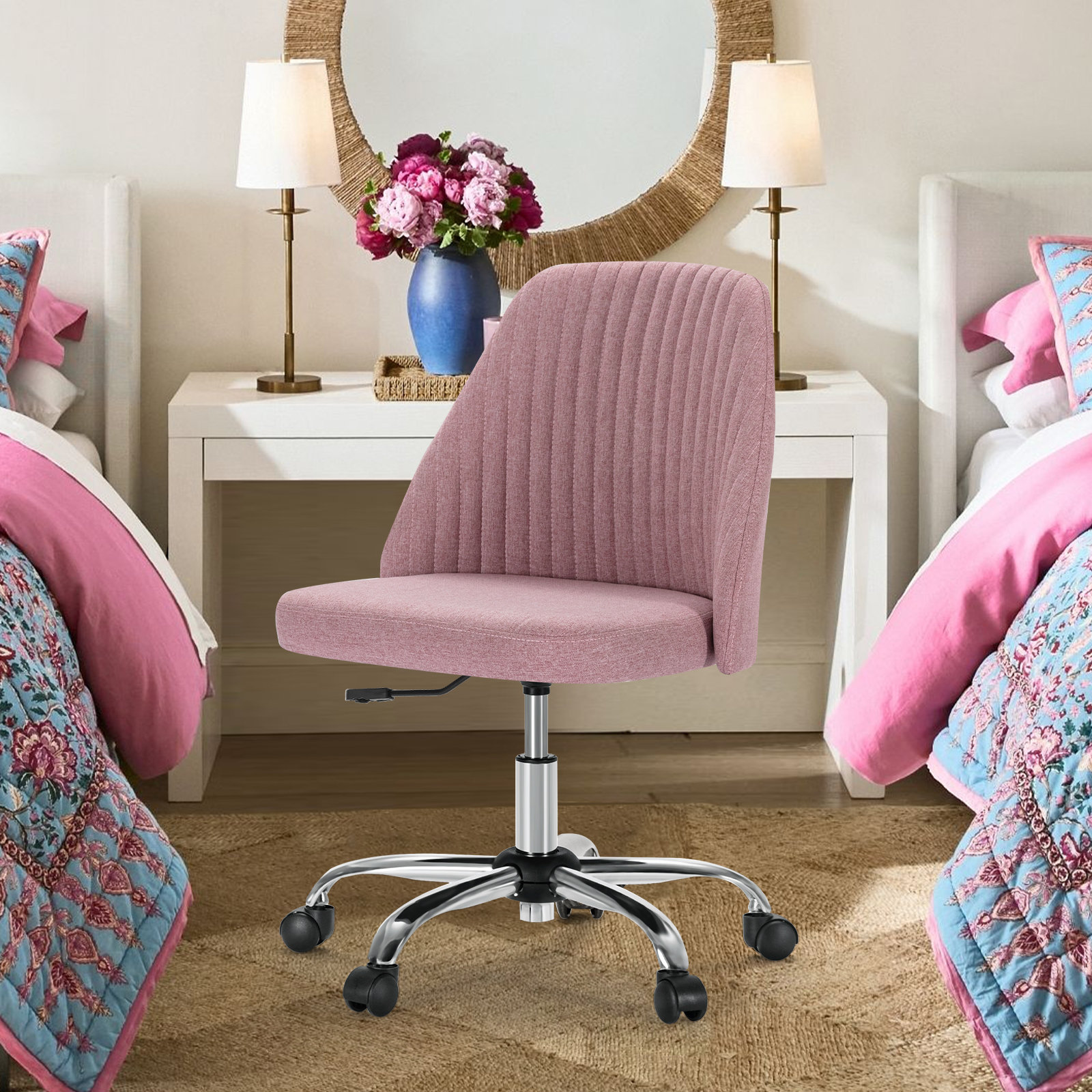 Office Chair with Wheels, Pink