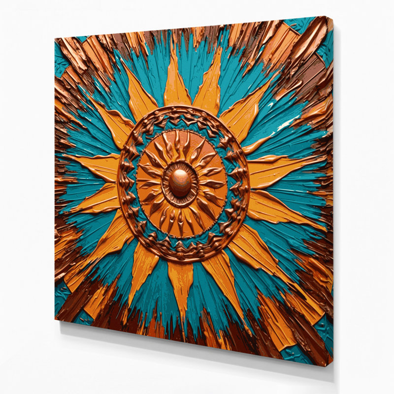 «Southwestern Cowboy Sunburst», art sur toile brun à motif 87, H 16 po x l 16 po