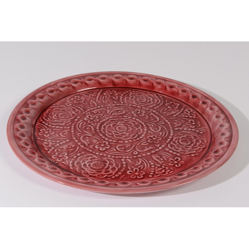 Plateau à fleurs roses en relief 16,5 po L'Eau de Fleur, Rouge poudre