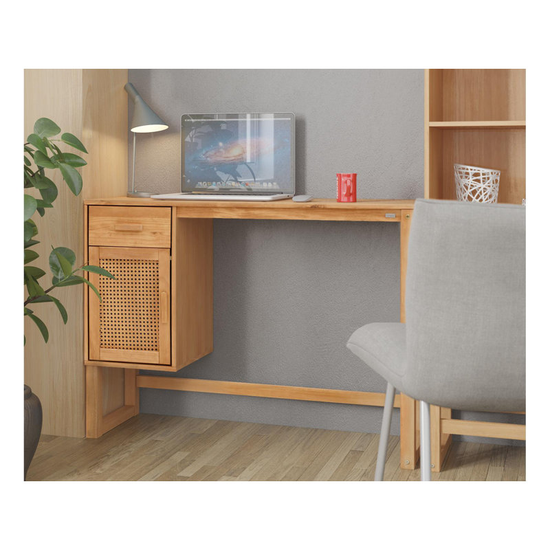 Natural Wood Writing Desk with Drawer and Filing Cabinet