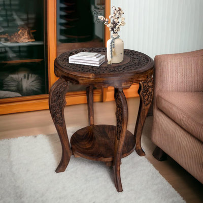 Farmhouse Round end Table, Solid Wood Rustic Side Table, Burnt Finish