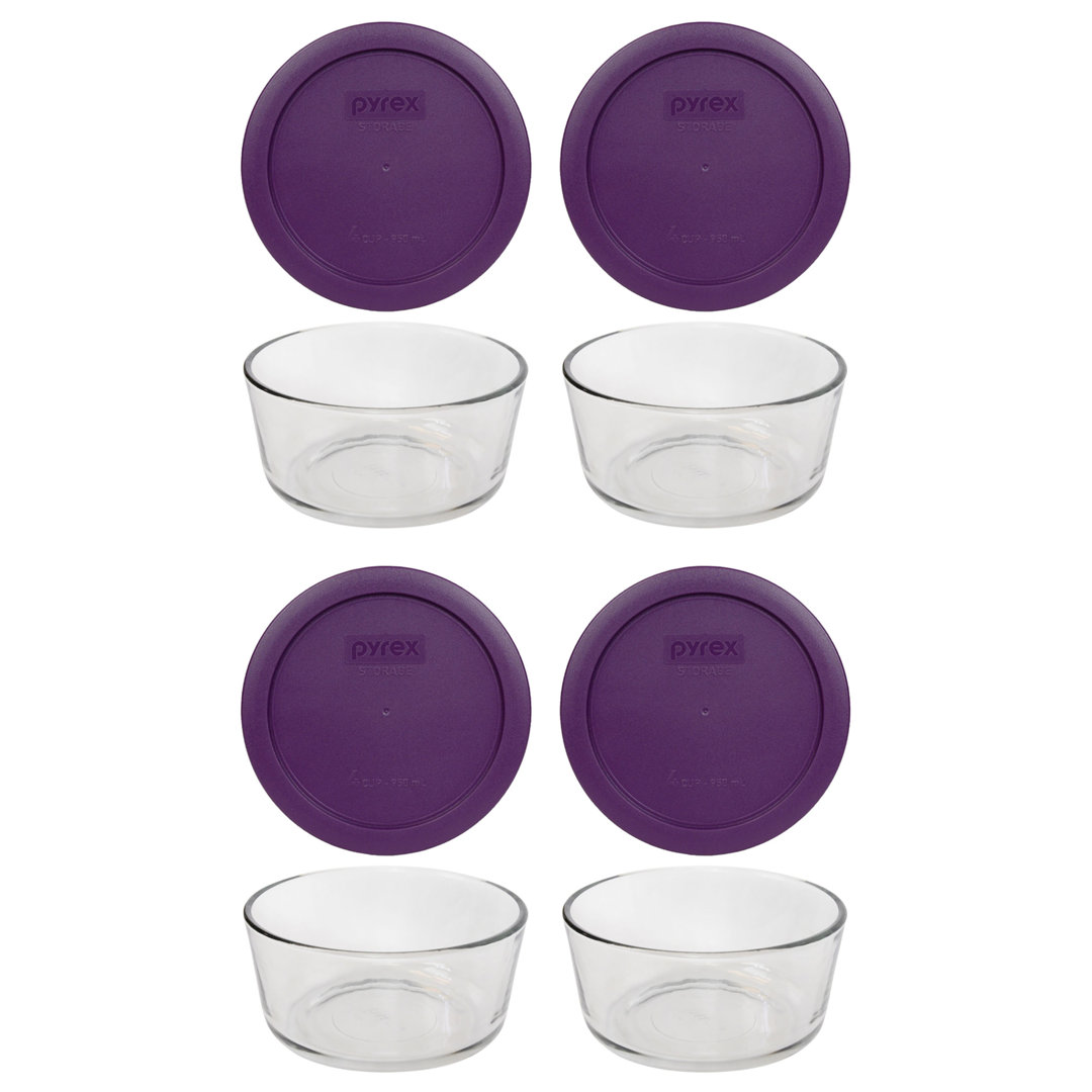 Pyrex (4) 4-Cup Glass Bowls & (4) 4-Cup Lids Pyrex
