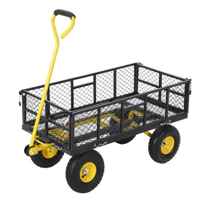Chariot de jardin basculant en acier robuste de 408 kg (900 lb), convertible 2 en 1 avec ridelles amovibles et pneus de 25 cm (10 po), noir