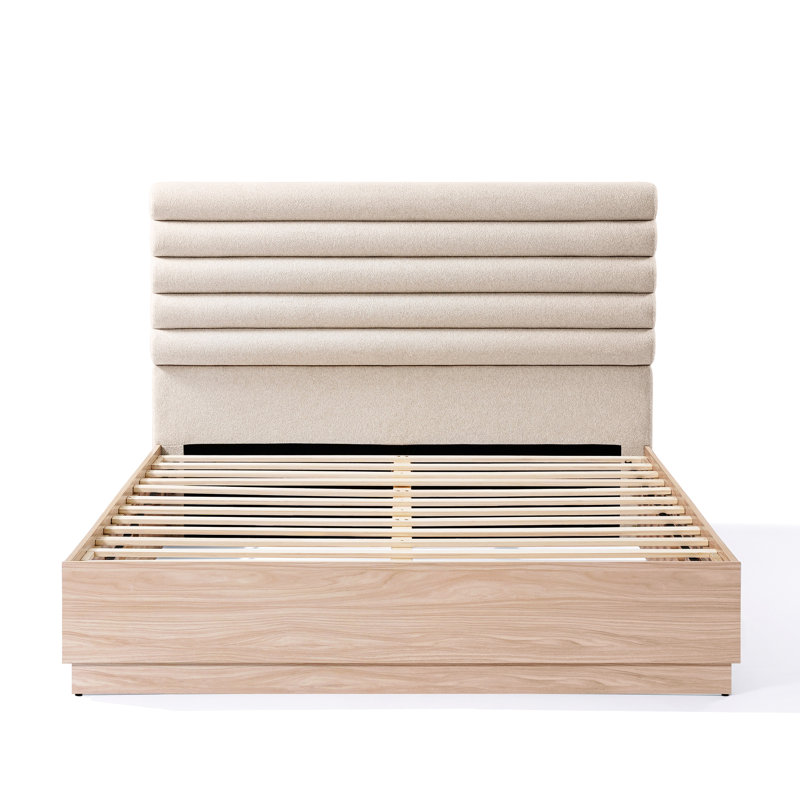 Grand lit à panneau en bois avec boucle taupe, lattes silencieuses, structure de support à haute densité, fabrication d'ingénierie, aucun sommier requis