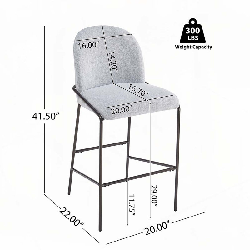 Tabouret de bar rembourré en métal, Gris
