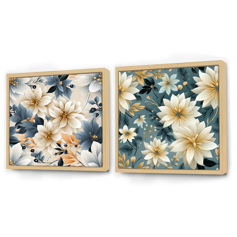Owings - Ensemble de 2 collages floraux carrés, Cadre flottant brun, H 30 po x l 61 po
