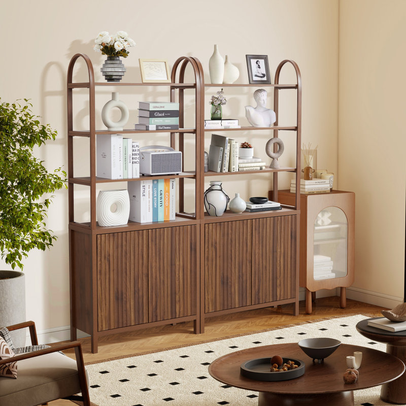 71'' Tall Etagere Arched Bookshelf with Storage Cabinet