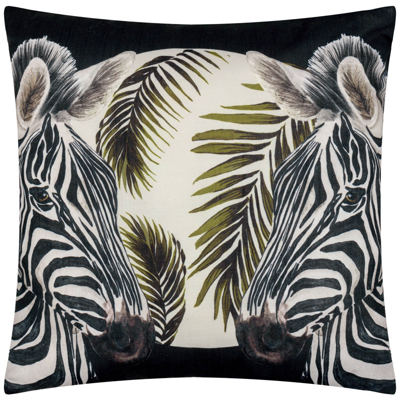 Leopardis Zebra Indoor / Outdoor Animal Print Black Square Throw, Polyester