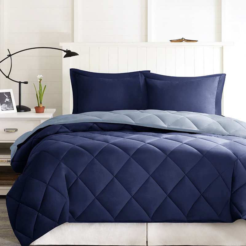 Édredon teinté 3 m, Bleu marine/clair, Édredon très grand + 2 taies décoratives