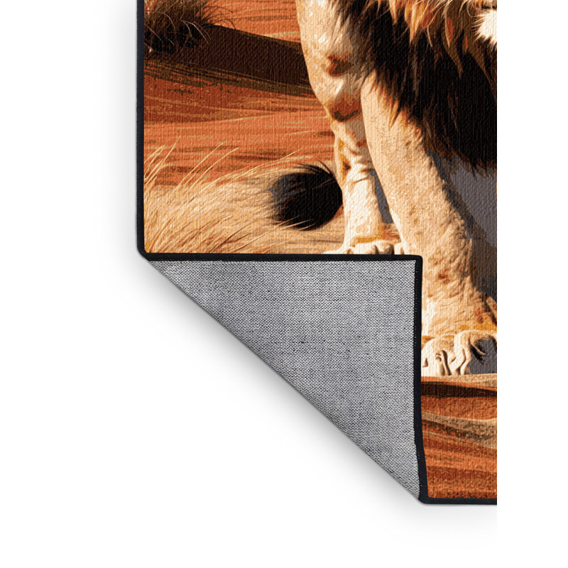 Washable Desert Lion Big Cats Area Rug, Square 3'