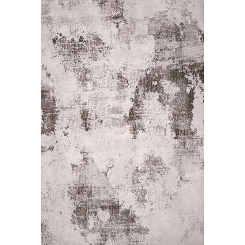 Lorenz Soft Mist Stonewash White & Cream Modern Area Rug Soft Polyester Pile with Cotton Blend Backing Style Carpet