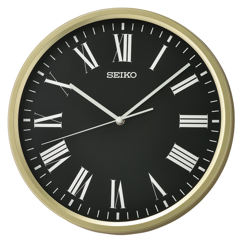 QHA009GLH Wall Clock, Metallic Golden, Gold