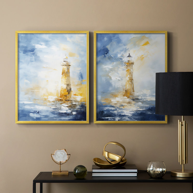 Série NAUTICAL - Impression encadrée de qualité supérieure - prêt à accrocher - aucun clou requis, Doré, H 29 po x l 46 po