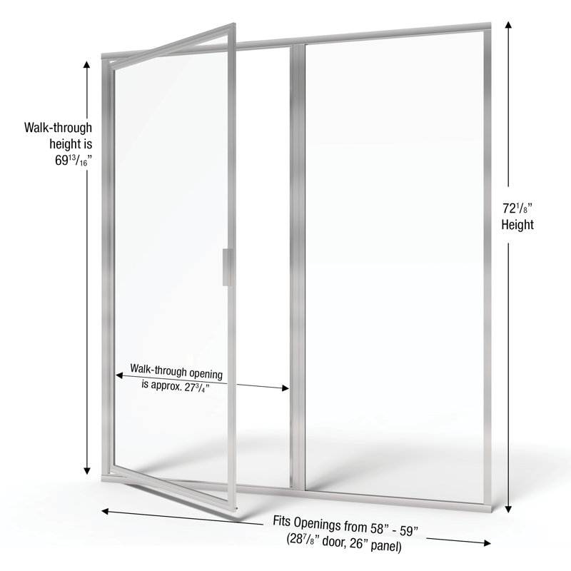 Porte de douche à cadre pivotante Deluxe 59 "x 72,13", Nickel brossé, Transparent
