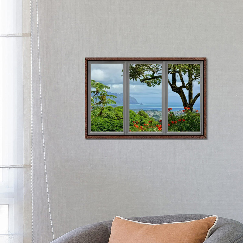 Hawaii Window View - Print on Canvas, 66.04 cm H x 45.72 cm W, Classic Wood Floater Framed