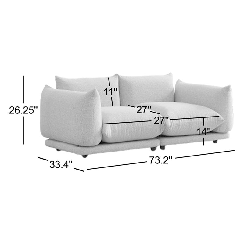 Katerin 73.2'' Upholstered Sofa Loveseat Sofa Modular Sectional Sofa Couch with Armrests for Living Room Apartment, Beige