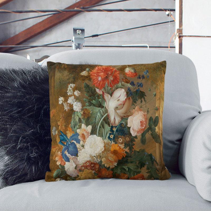 Still Life With Flowers Vol.5 Square Throw Cushion, Black, 55cm H x 55cm W x 20cm D